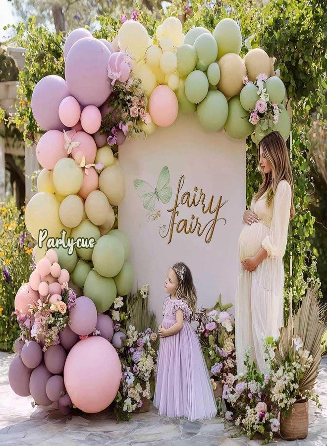 Partycus Purple Green Pink Balloon Arch Double Stuffed Dusty Green Lavender Light Yellow Sand Latex Pastel Lilac Balloon Garland Kit for Baby Shower Wedding Birthday Valentine Floral in Bloom Party Decoration - Image 2